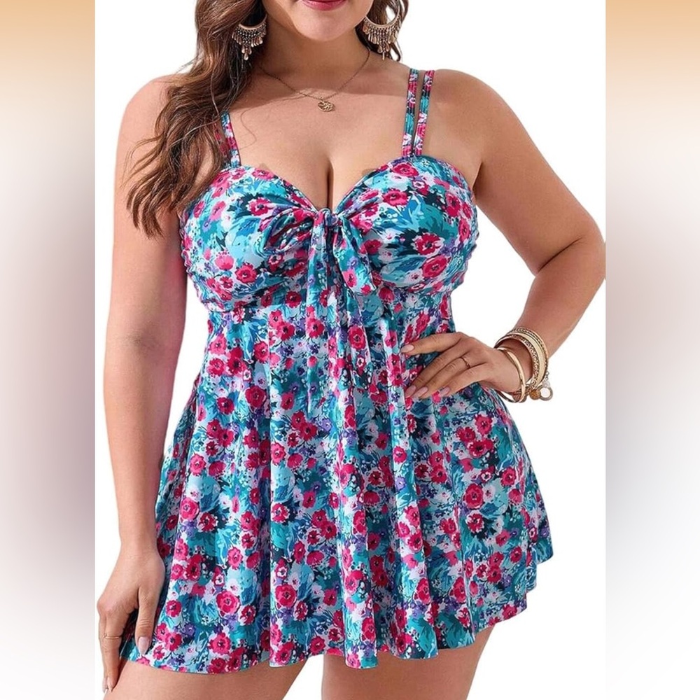 NWOT Plus Size for Women Floral Print Tummy Control Tankini Bathing Suit 0XL